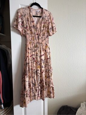 Baltic Born Blush Floral Smocked Midi Dress